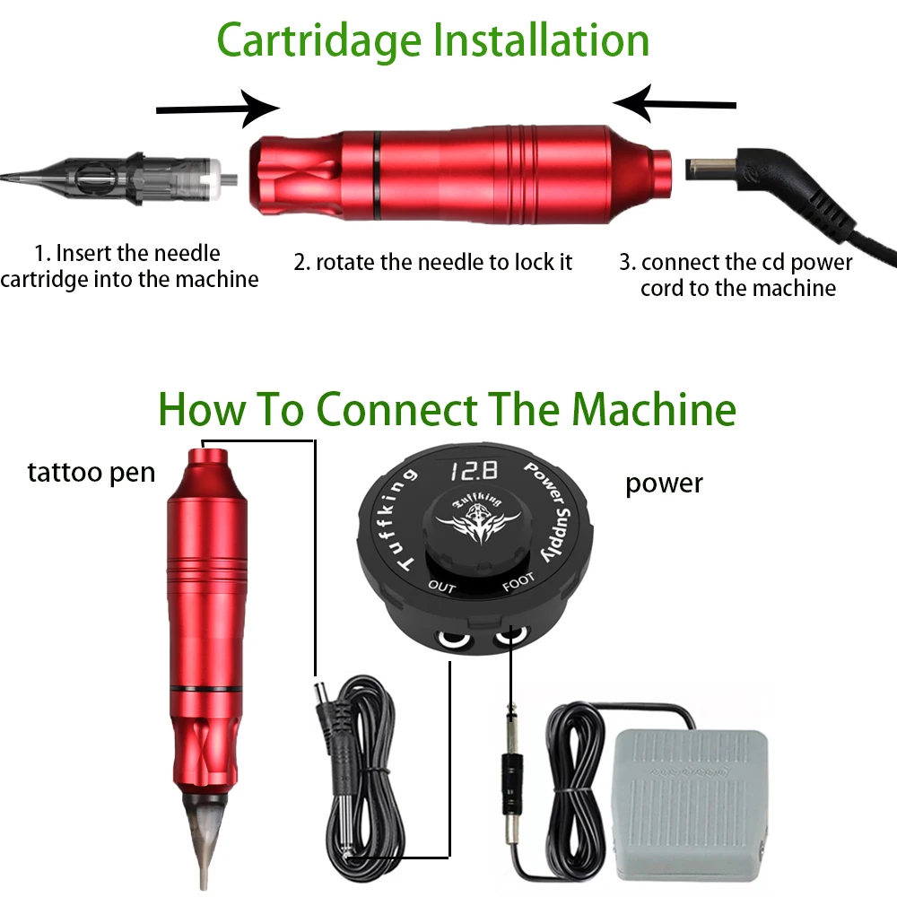 Professional Rotary Tattoo Machine Kit Tattoo Pen Machine Guns Permanent Makeup With Color Inks Power Supply Cartridge Needles