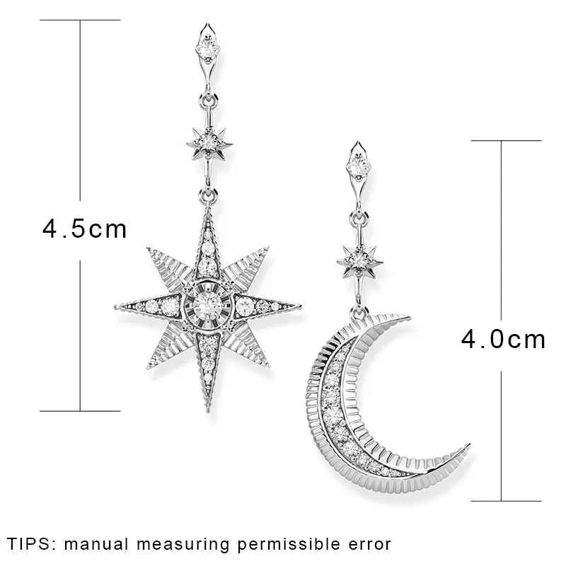 

Star Moon Stud Drop Earrings for Women Men 925 Sterling Silver Zircon Fashion Jewelry Rose Gold Dangle Earring Gifts Wholesale
