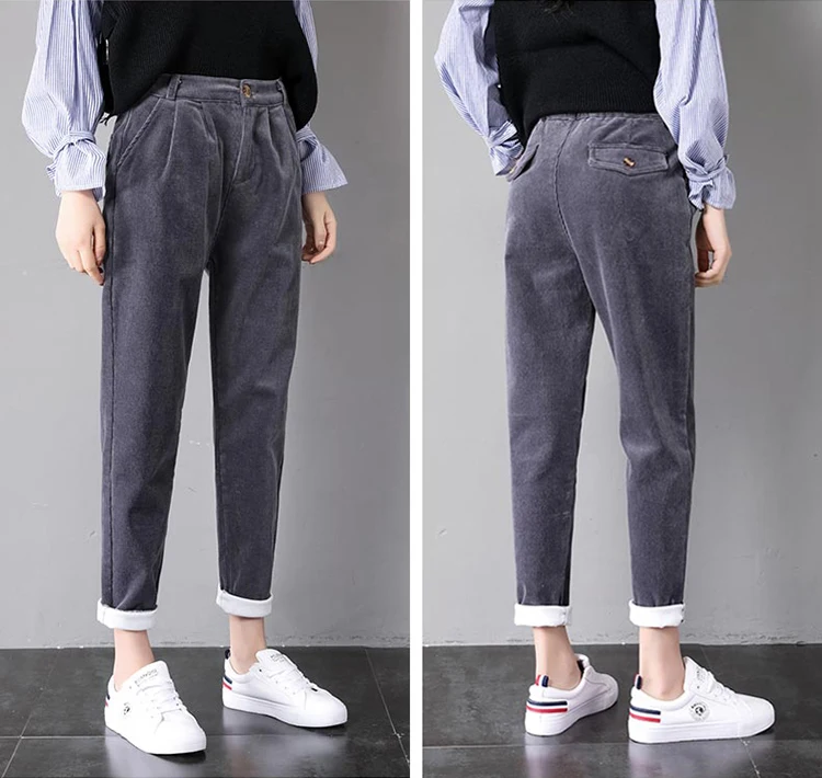 Женские вельветовые шаровары одноцветные высокие Свободные повседневные штаны