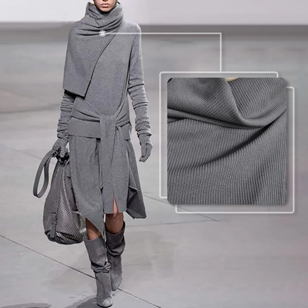 Женский ассиметричный чистый цвет длинный рукав свитер с поясом платье Высокая