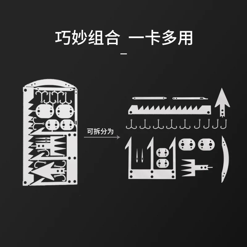 

A246 Outdoor camping 22 in 1 multifunctional survival tool fishing gear fishing hook card fishing gadget multi-purpose card