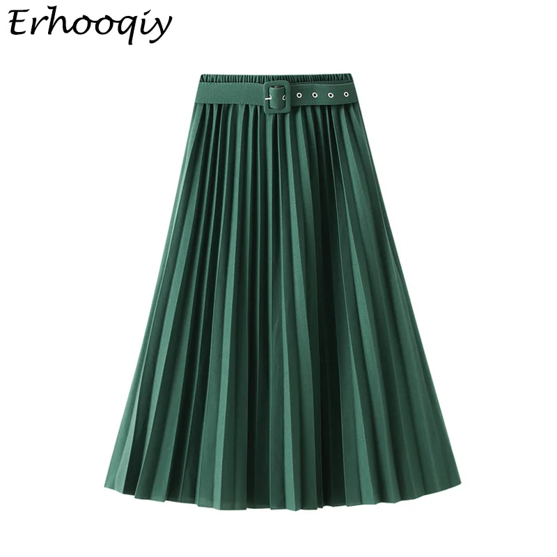 

Юбка женская плиссированная средней длины, однотонная универсальная трапециевидная юбка в Корейском стиле, с завышенной талией, для школы, Осень-зима