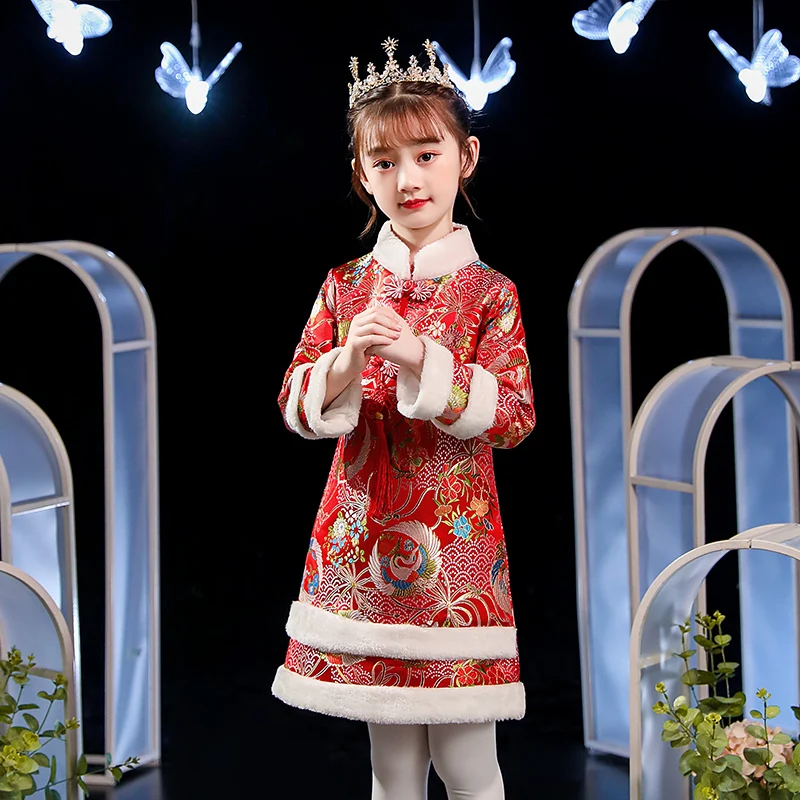 

Girl's Princess dress Spring Festival Christmas Daily dress Chinese Style Autumn Winter style Embroidered Dress