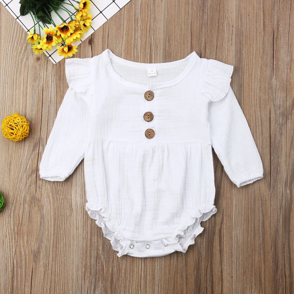 

Baby Girl Long Sleeve Solid Romper Toddler Infant Jumpsuit Sunsuit Summer Spring Autumn Clothing