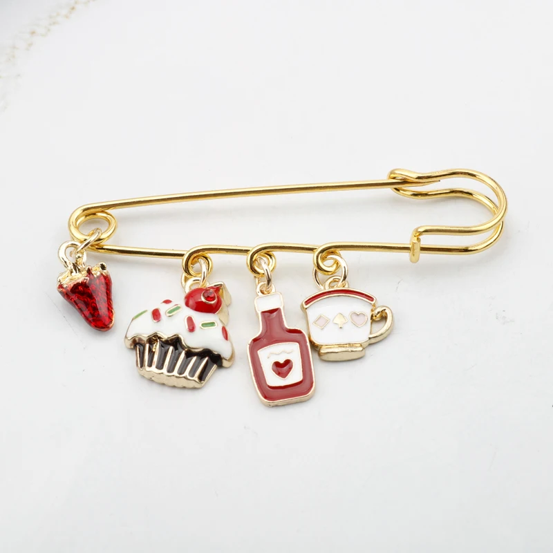 

Life Style Brooch Pin Gold Clip Pins Cute Strawberry Cake Wine Coffee Shape Pendant Brooch Jewelry Shirt Jacket brooches -5