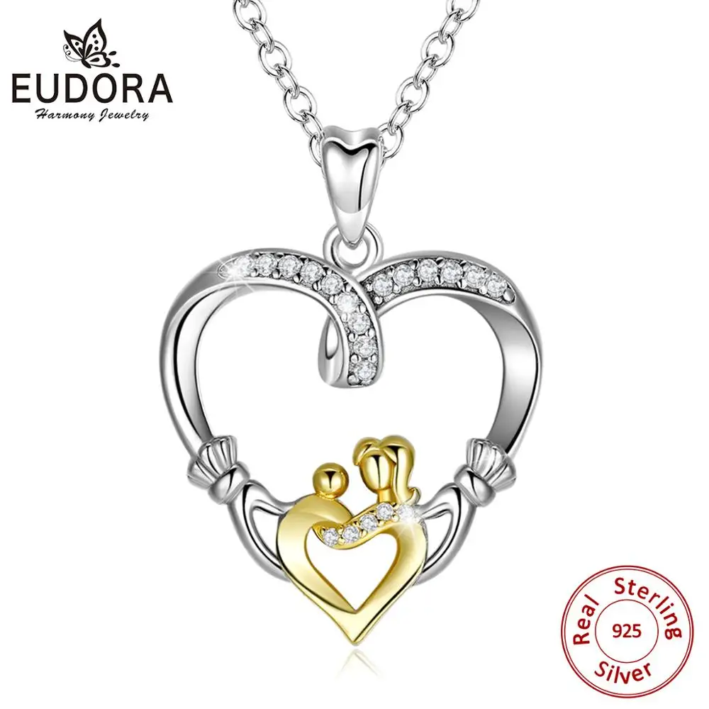 

Ожерелье Eudora из стерлингового серебра 925 пробы с подвеской «Рука к руке» в форме сердца, Изящные Ювелирные изделия с кубическим цирконием AAA ...