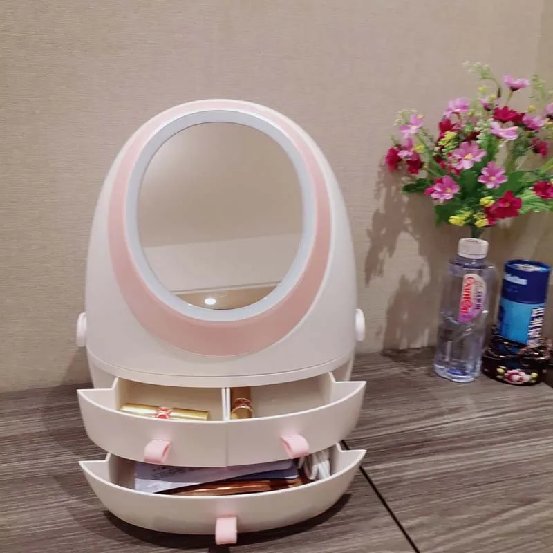 Светодиодный косметический зеркальный чехол Круглый Овальный футляр с USB