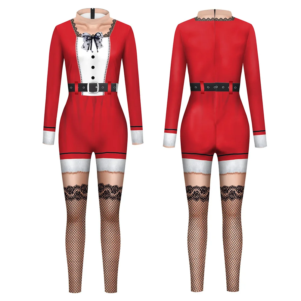 Женский костюм для взрослых на Рождество с цифровым принтом приталенный