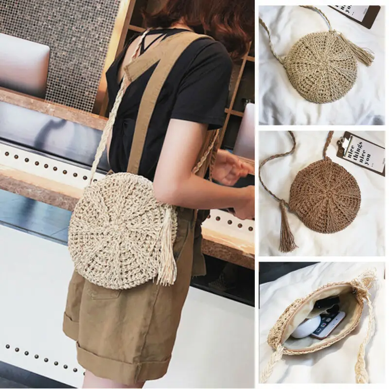 Женская Плетеная соломенная сумка через плечо Пляжная плетеная Сумка из ротанга