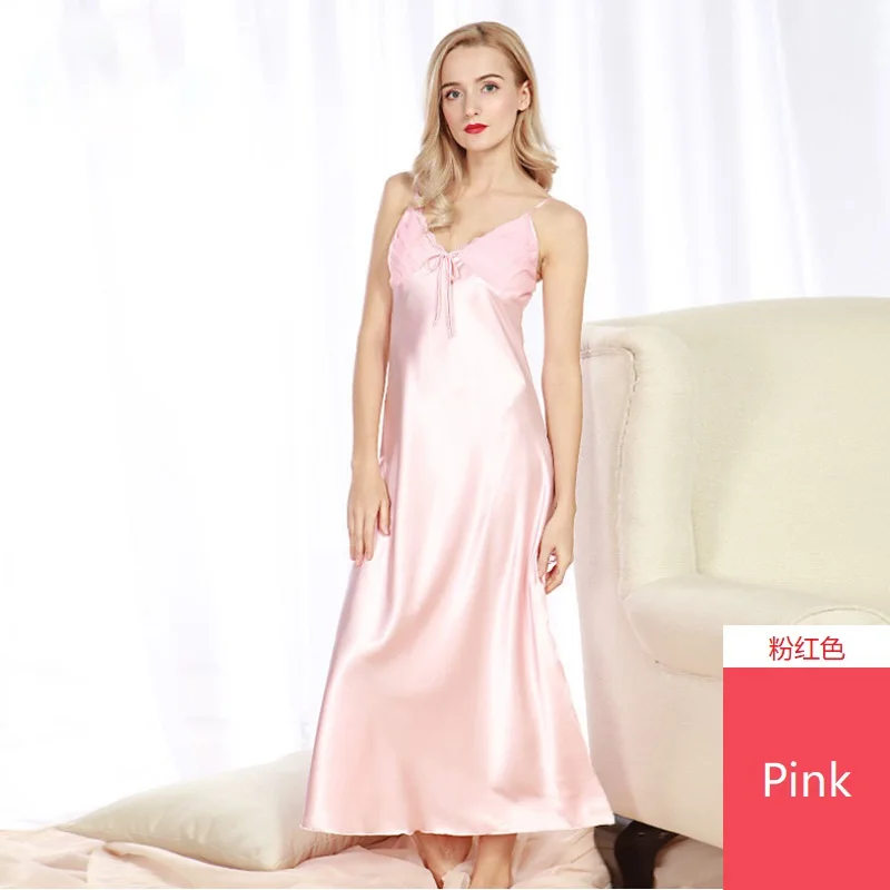 Women's Sleepshirts Satin Soft Female Sleepwear Satin Plus Size Summer Camisole V Neck Ladies Nightwear Elegant Nightgown