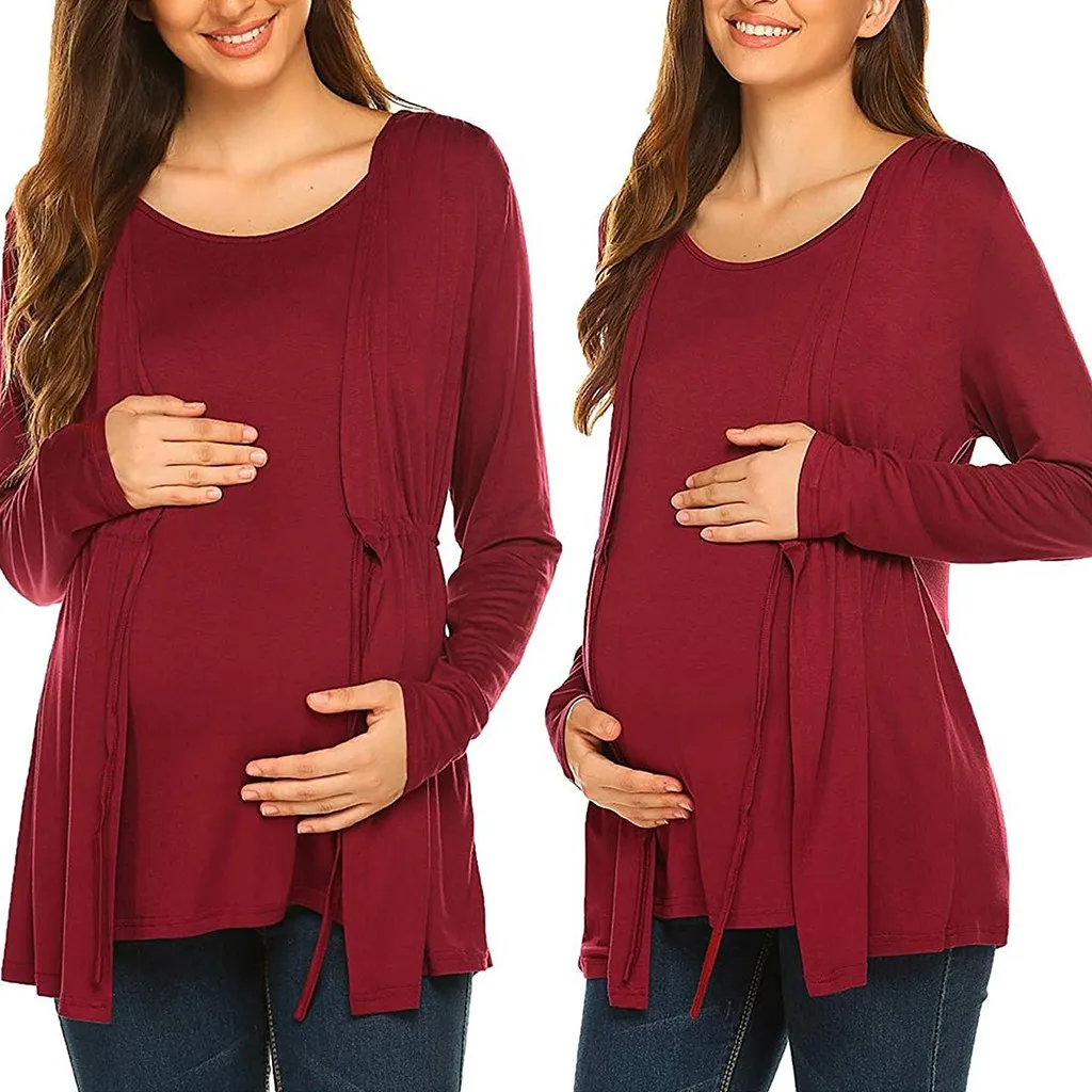 

Women Maternity Long Sleeve Double Layer Nursing Tops T-shirt For Breastfeeding Maternity Wear Nursing Tops Suitable Mothers