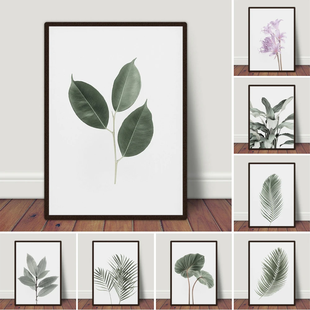 

Настенная картина с изображением листьев, зеленые листья, растительный принт для спальни, домашний декор