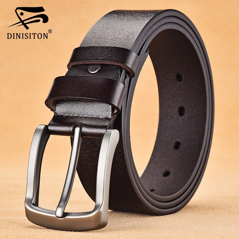 DINISITON Genuine Leather Men Belt  Fashion Belts  Luxury Brand Strap For Mens Classic Vintage Alloy Pin Buckle Male Belts