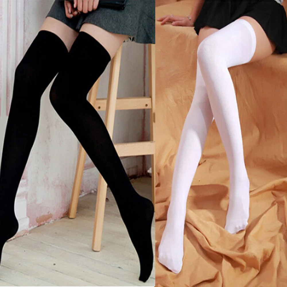 Чулки женские хлопковые выше колена длина 42/55 см черные/белые | Женская одежда