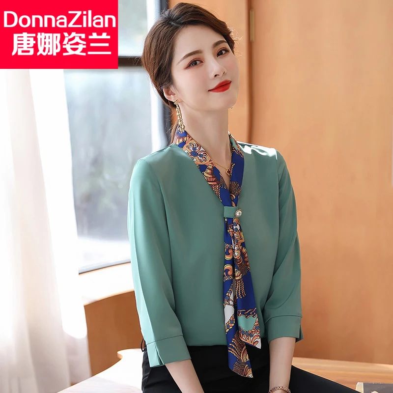 

White Shirt for Women Fashionable Stylish Spring 2021 New High-End Design Satin Ribbon Shirt Chiffon Top