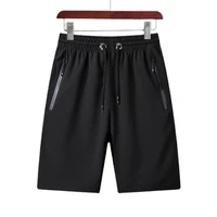 men shorts solid color zipper pockets drawstring quick dry knee length shorts short pants for outdoor sports