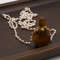tiger eye stone natural semi precious stone perfume bottle pendant necklace couple banquet wearing freshwater pearl chain 80cm