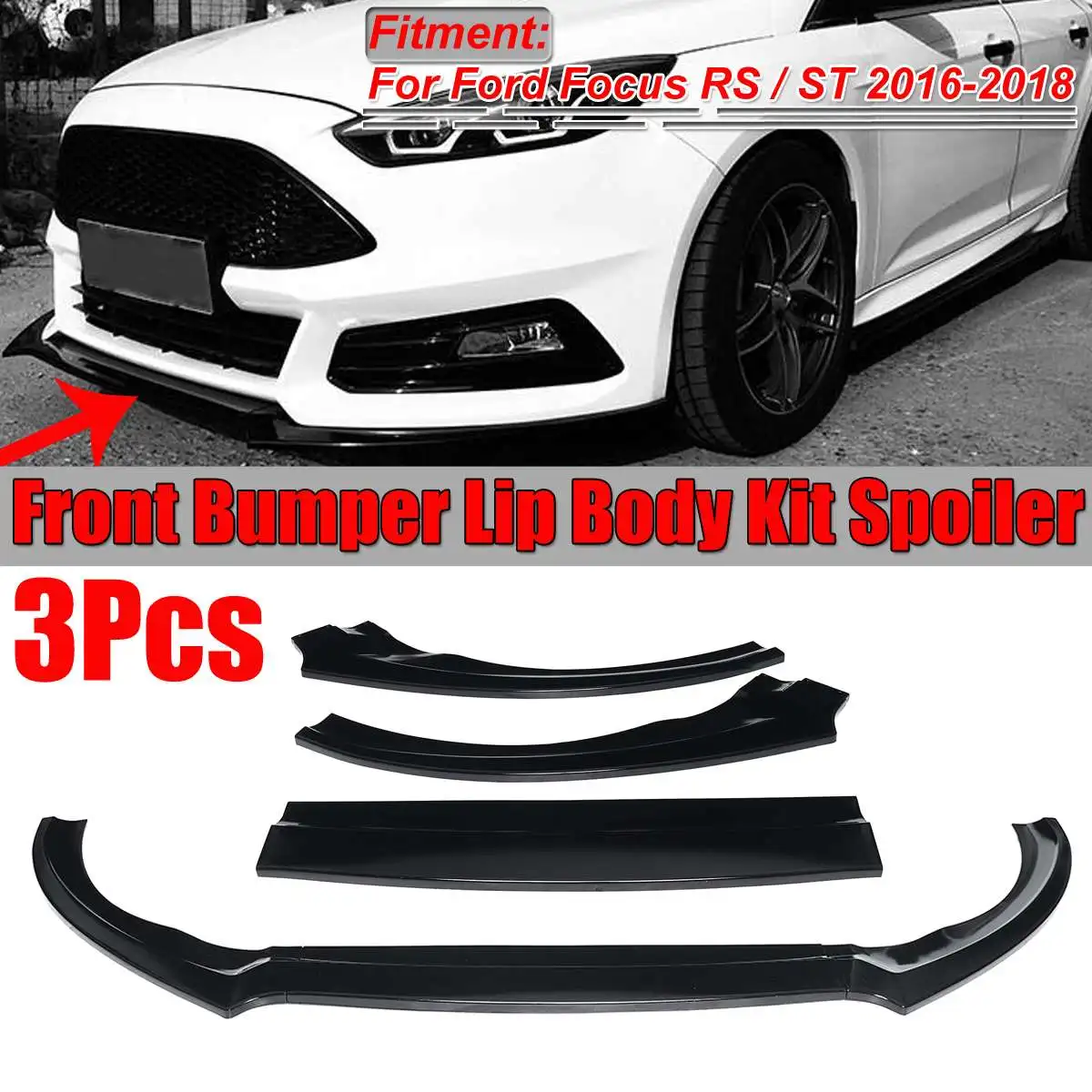 

Новый 3-кратный сплиттер для переднего бампера, комплект для губ, спойлер, диффузор, Защитная крышка для Ford Focus RS ST 2016 2017 2018