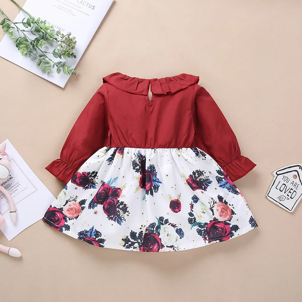 

Toddler Baby Girls Long Sleeve Floral Ruffled Collar Bubble Dress Outfits Skirt Costume Infant Party Princess Newborn Dresses