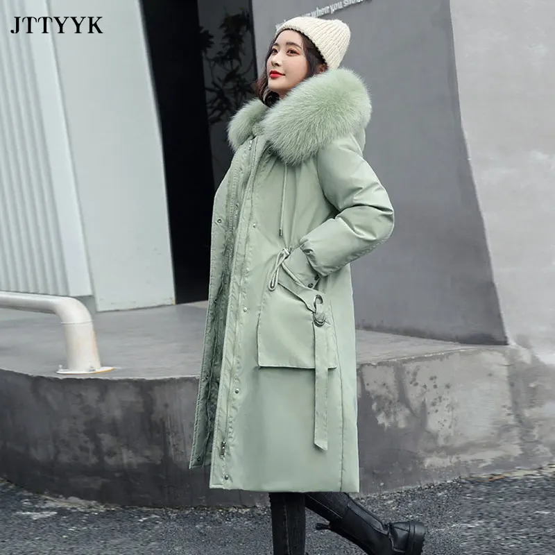 

Oversize Winter Jacket Women Removable Wool Liner Long Down Jacket Parkas Warm Thick Fur Coat Female Padded Coats Winter Clothes
