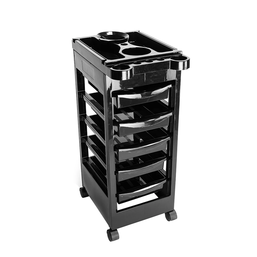 

5 Tiers Hairdresser Beauty Storage Trolley Removable Portable Plastic Trolley Black