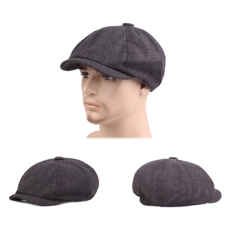Mens Herringbone Flat Caps Beret Peaked Hat Wool Newsboy Caps Women Men British Painters Hats Soft Autumn Winter Caps Hats