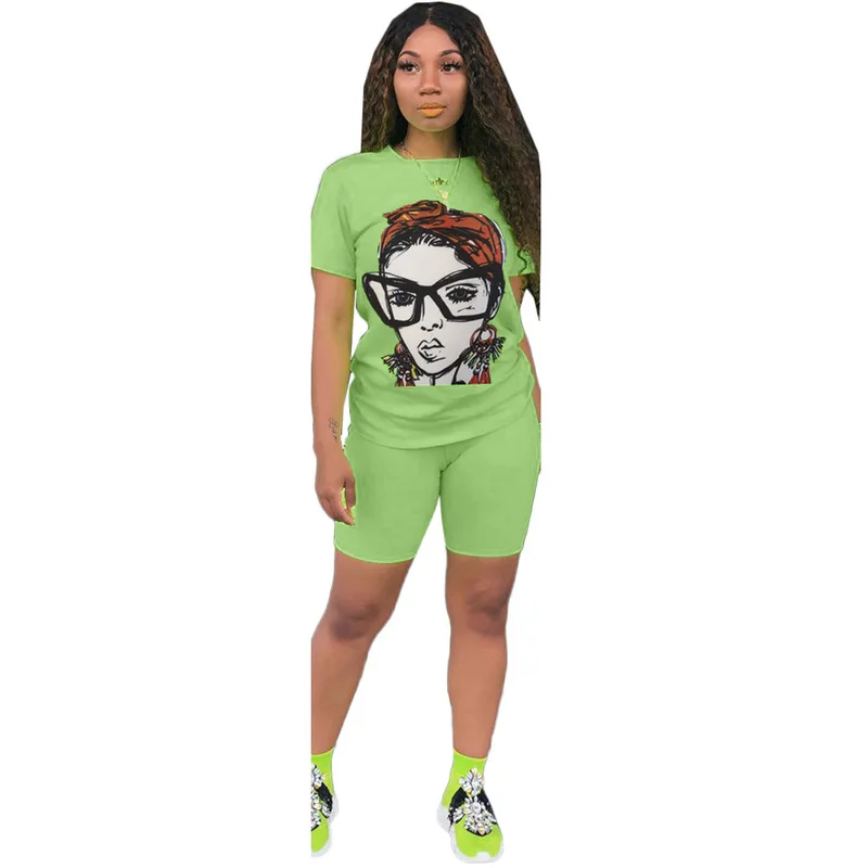 

2020 New Women's Set Print Short Sleeve T Shirt And Pants Two-piece Outfit Tracksuit