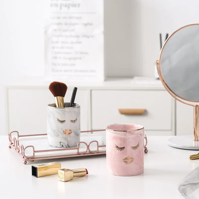INS мраморная керамическая банка для хранения кистей макияжа ручка нож вилка