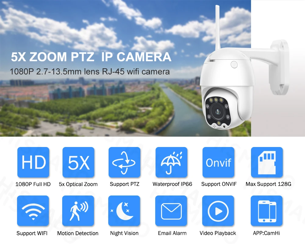 Wi-Fi беспроводная камера 1080P 2MP 5X оптический зум PTZ скоростная купольная IP камера IR двухсторонняя аудио H.265X охранное наблюдение на открытом воздухе