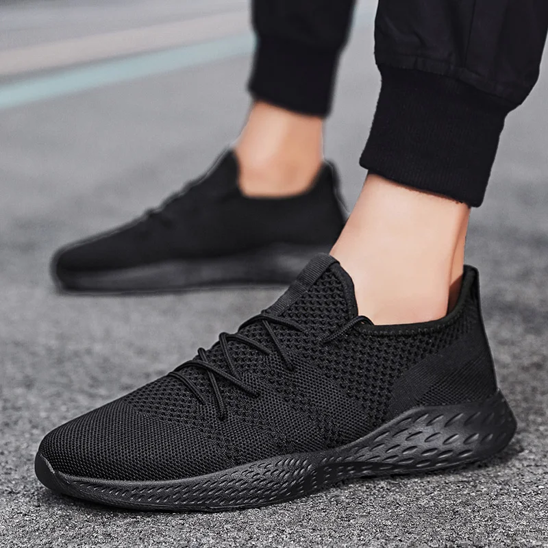 

High Quality 2021 New Korean Style Lace-Up Mesh Casual Sports Men's Shoes, Rubber Material, Ultra-Light Flying Woven Large Size