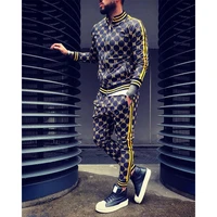 mens tracksuits sets spring colorful plaid casual zipper hoodie set autumn male sweatshirt clothes for men 2021 new