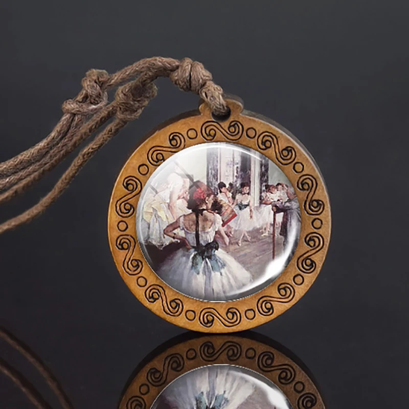 

THE BALLET CLASS By Edgard Degas Pendant Necklace Art Picture Glass Cabochon Wooden Jewelry