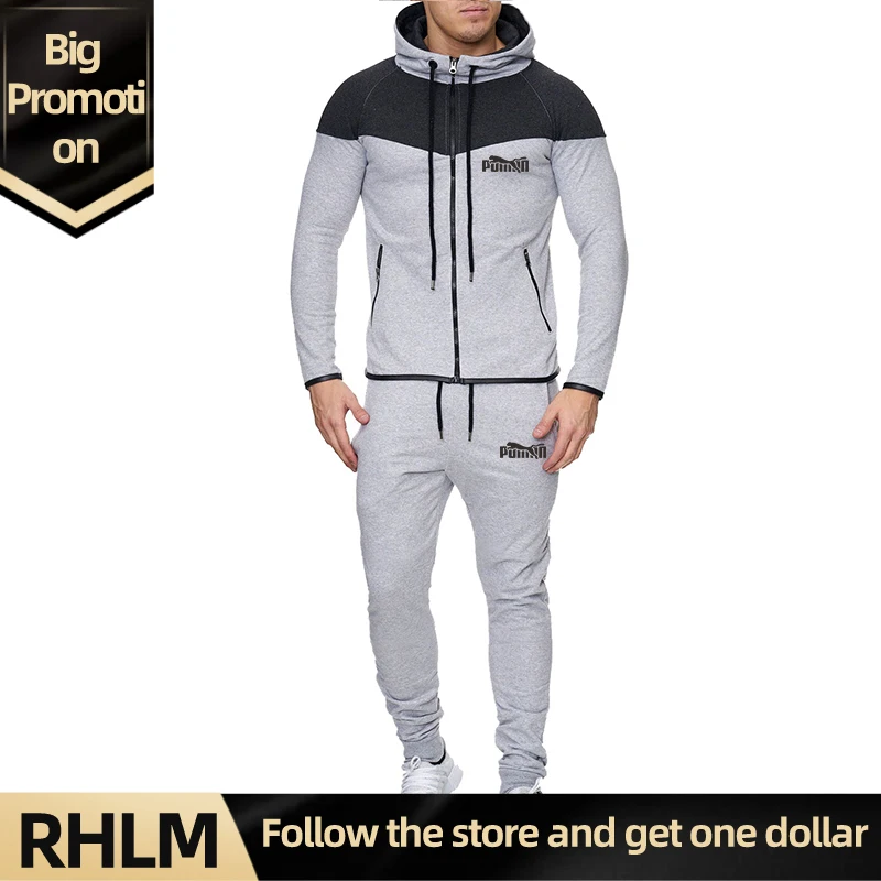 

ã€RHLMã€‘Men Fashion Solid Color Striped Hoodie Set Men Casual Hooded Tracksuit Suit Male Winter Gym Sweatshirt Hoodies Pants Sets
