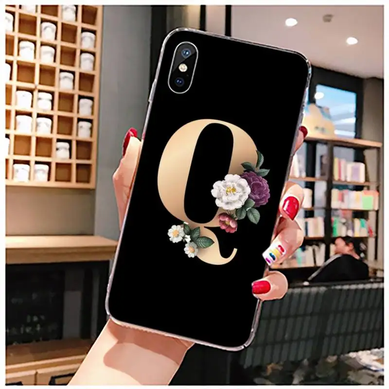 

Flower 26 English Name Letters Phone Case Transparent for iPhone 11 12 mini pro XS MAX 8 7 6 6S Plus X 5S SE 2020 XR