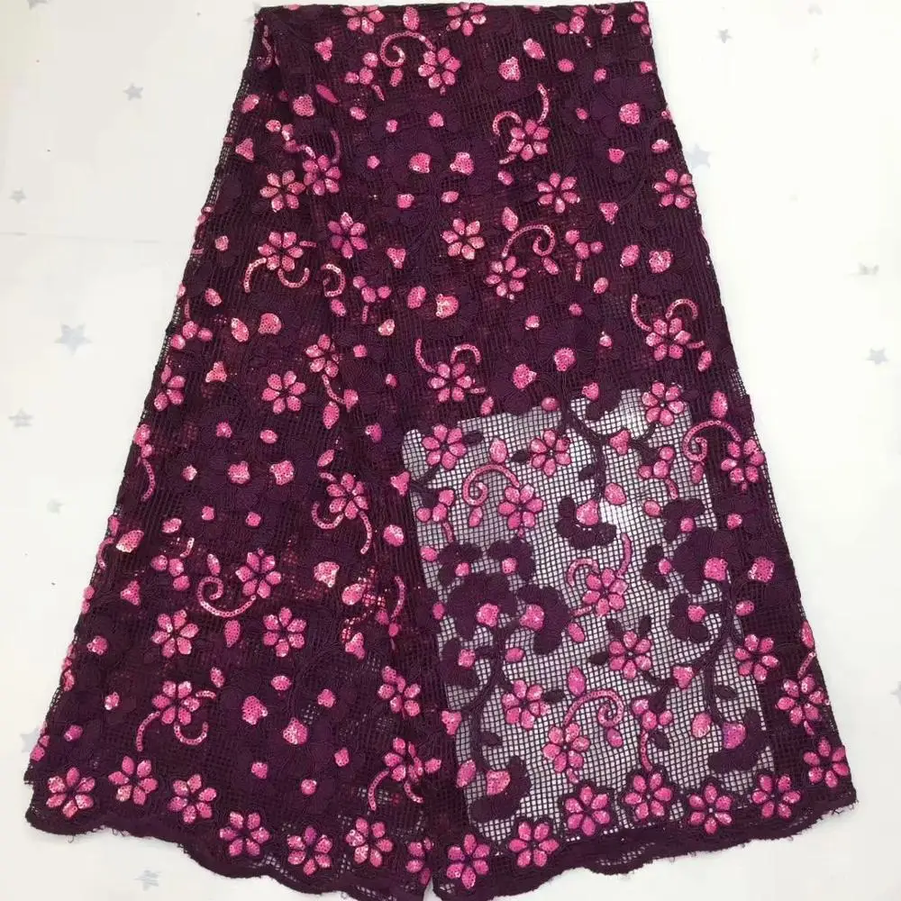 

Good Quality Magenta African Tulle Sequins Lace Garment Dress Cloth Sewing Crafts For Wedding Occasion