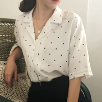 women blouse polka dot shirt summer short sleeve v neck casual elegant print tops female clothing white shirts 2020