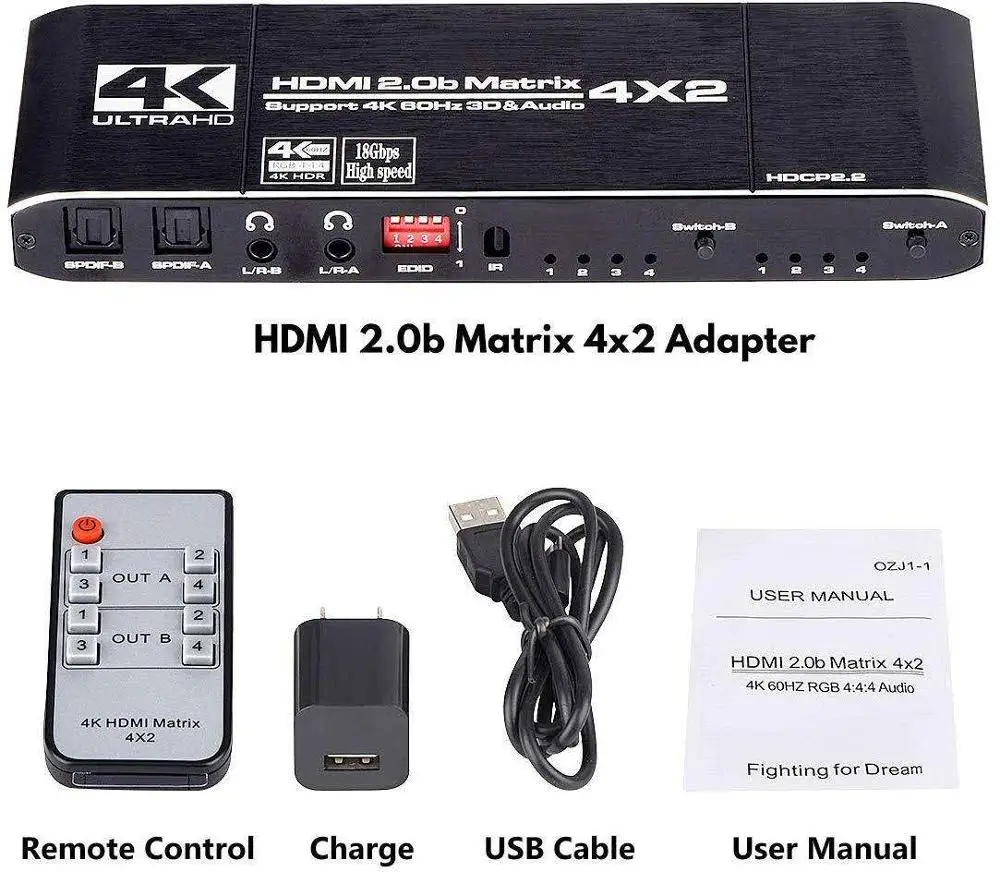 Матричный переключатель сплиттер 4x2 с SPDIF и L/R 3 5 мм HDR HDMI-совместимый Поддержка HDCP 2