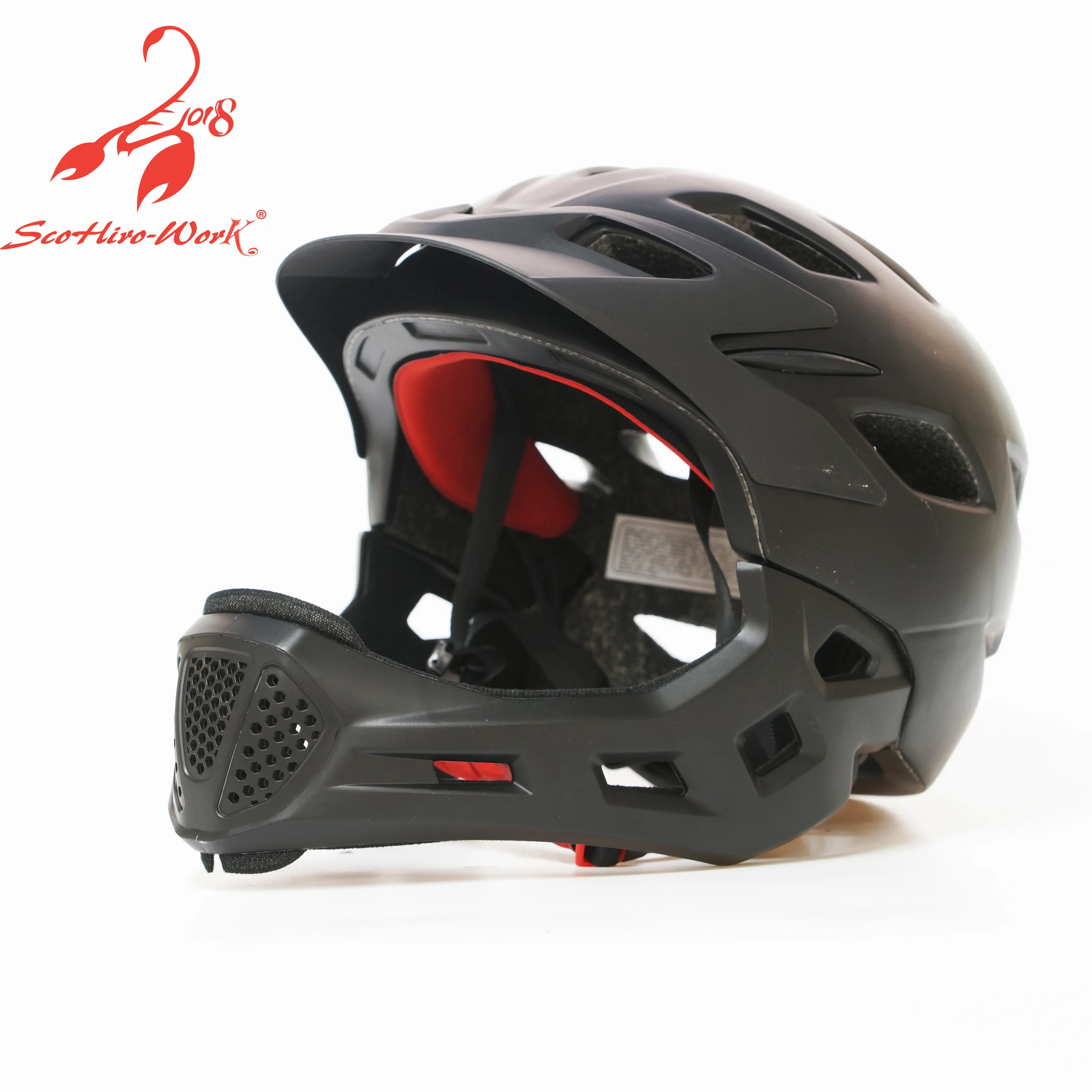 Детский красный Полнолицевой горный велосипедный шлем со светодиодной