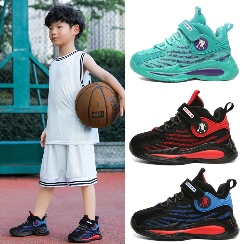 

High Quality Teenage Boys Shoes High Top Knitting Basketball Training Shoes Boys Anti-Slippery Outdoor Basketball Sneakers Boy
