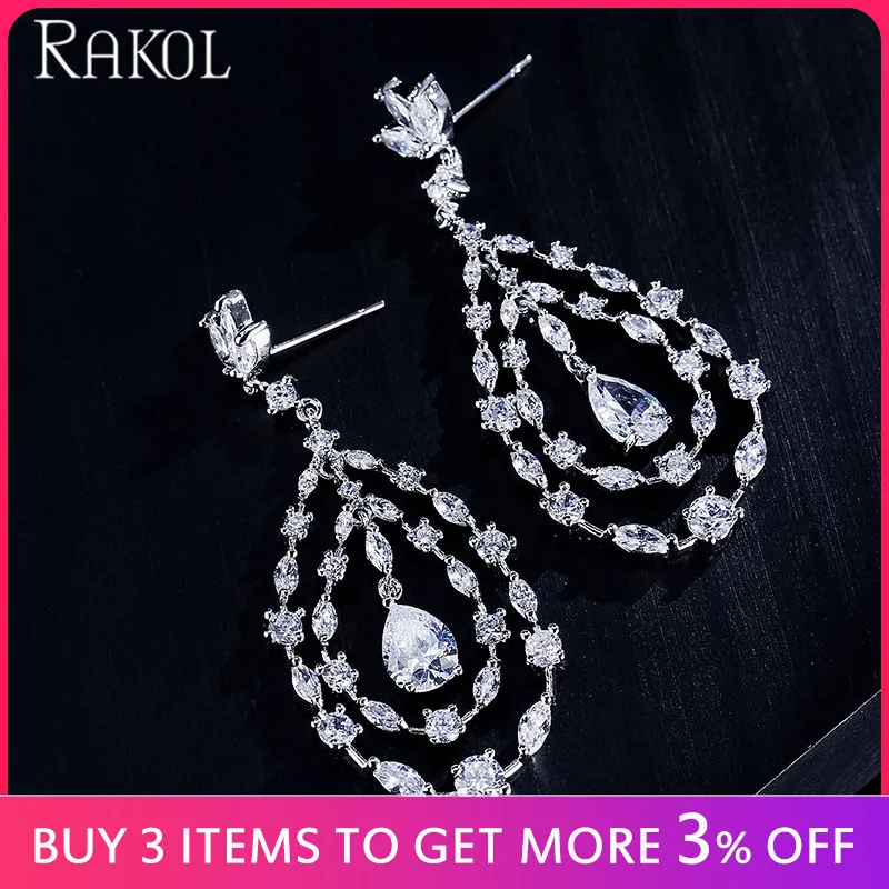 RAKOL элегантные большой капли воды кубический циркон с украшением в виде