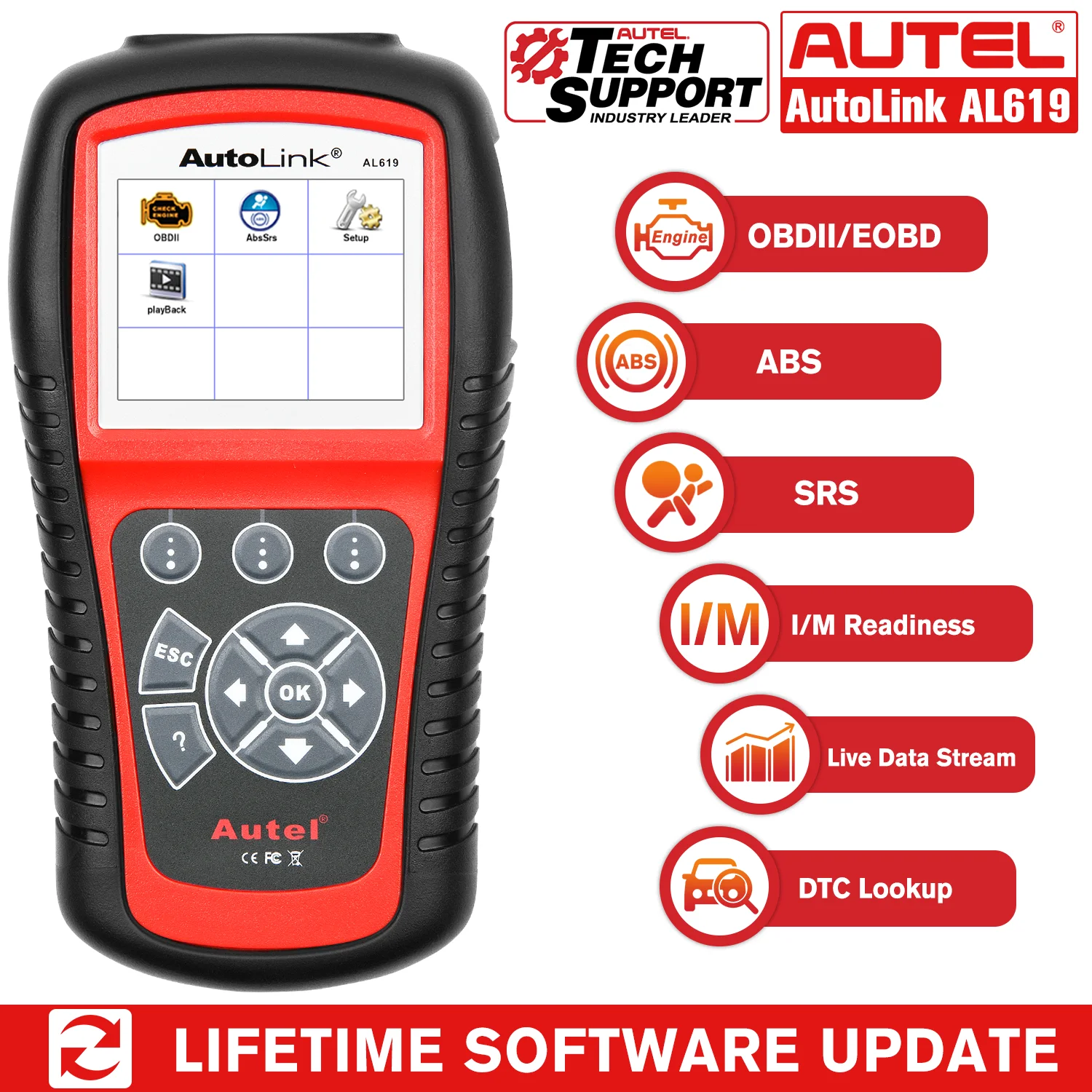 Autel AL619 OBD2 сканер диагностический инструмент для автомобиля считыватель кодов