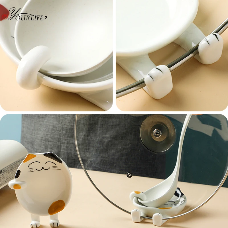 OYOURLIFE симпатичный мультяшный керамический держатель крышки кастрюли кухонная