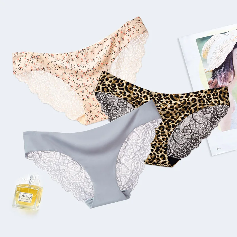 Женские бесшовные трусики с низкой посадкой шелковые кружевные прозрачные