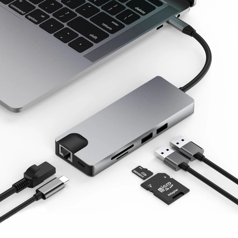 BKSCY Type C HUB к HDMI VGA 3 5 мм аудио RJ45 адаптер USB 0 Thunderbolt для MacBook Pro Samsung Galaxy S9 HUB|USB-хабы| |