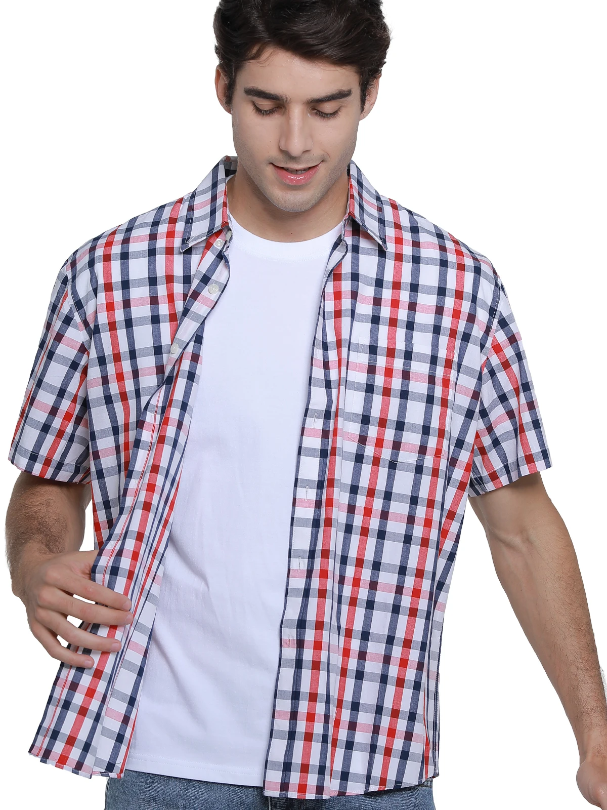 

2021 New Brand Mens Plaid Shirts Short Sleeves 100% Cotton Summer Casual Tees Tops Business Shirts For Man Clothing