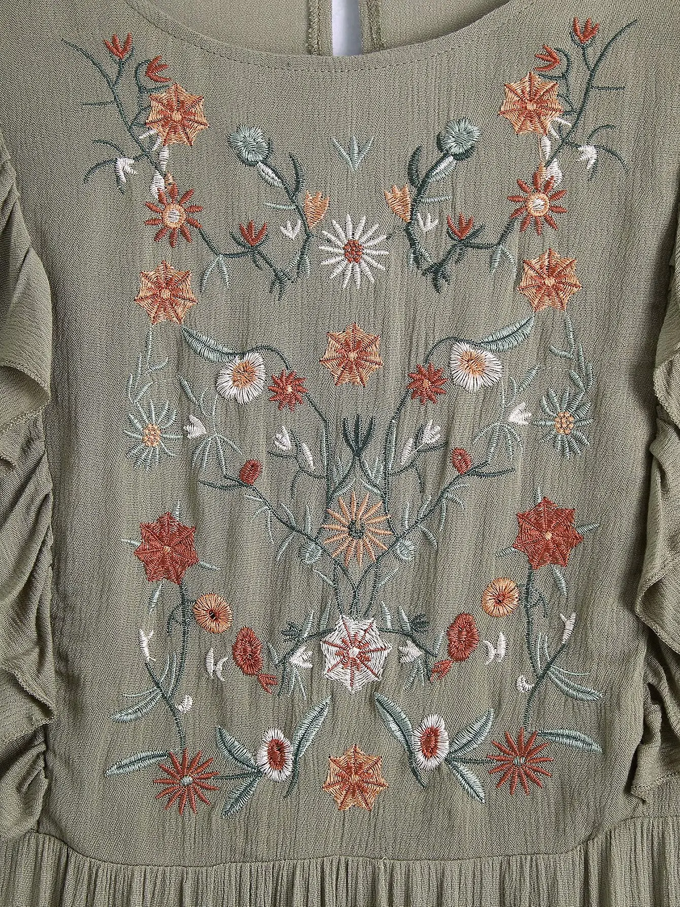 

Women Summer Chic Fashion Embroidery Dress Vintage High Neck Puff Sleeve Female Dresses Vestidos Mujer