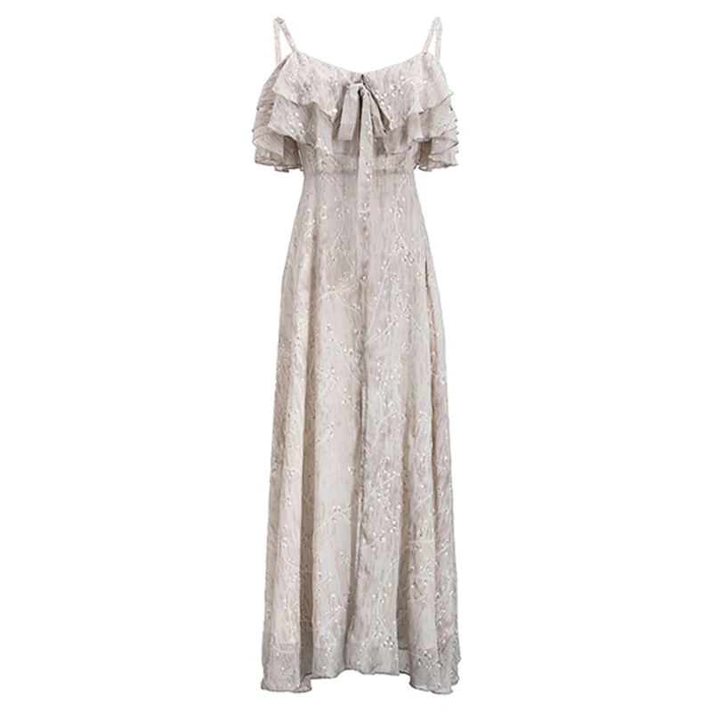 Платье женское винтажное с открытыми плечами шифоновое на бретельках длинное
