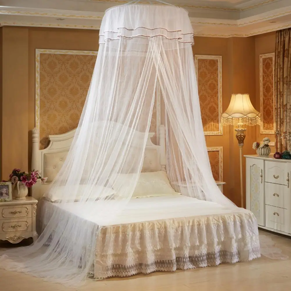 

50%HOTMosquito Net Round Top Stimulation Butterfly Pin Polyester Fiber Decorative Bed Canopy for Student