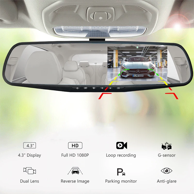 Jansite 4 3 &quotАвтомобильный видеорегистратор зеркало full hd 1920x1080 Автомобильный камера