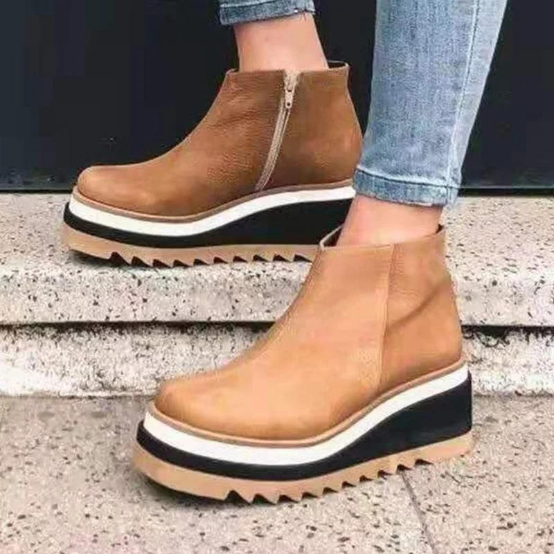 

Женские ботинки, модные ботинки на платформе, Ботинки Martin в британском стиле с боковой молнией, женские ботильоны на танкетке, женские ботин...